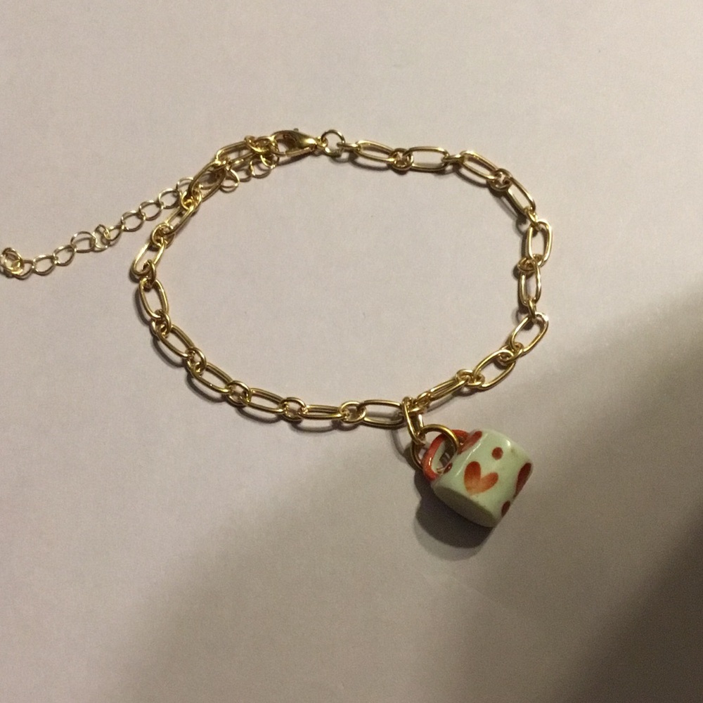 Hearts coffee cup charm gold bracelet